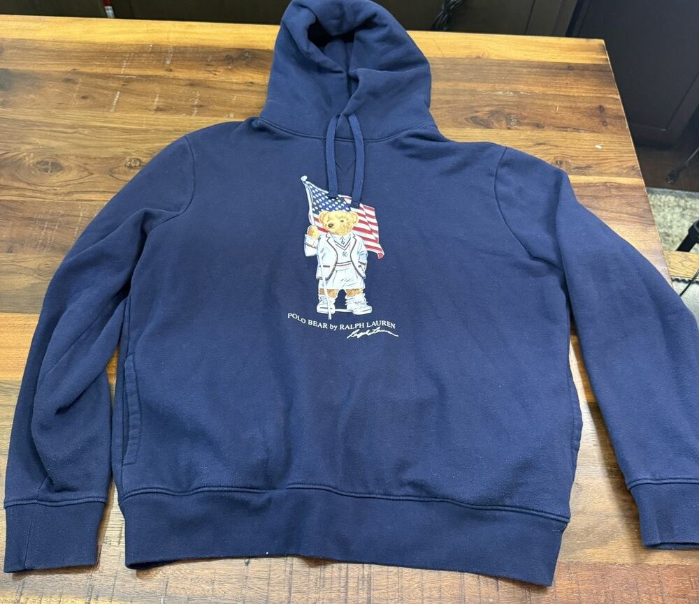 Polo Ralph Lauren Polo Bear American Flag Hoodie Navy Blue Mens M Sweatshirt